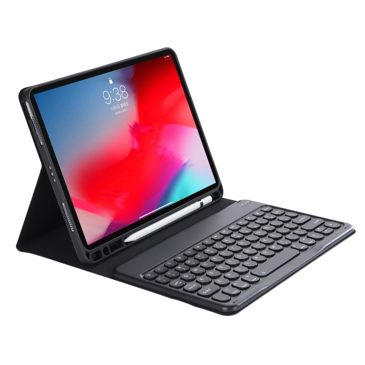 YT11B Detachable Candy Color Skin Feel Texture Round Keycap Bluetooth Keyboard Leather Case For iPad Pro 11 inch 2020 & 2018(Black)