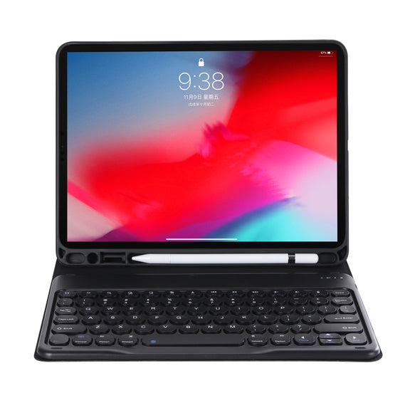 YT11B Detachable Candy Color Skin Feel Texture Round Keycap Bluetooth Keyboard Leather Case For iPad Pro 11 inch 2020 & 2018(Black)