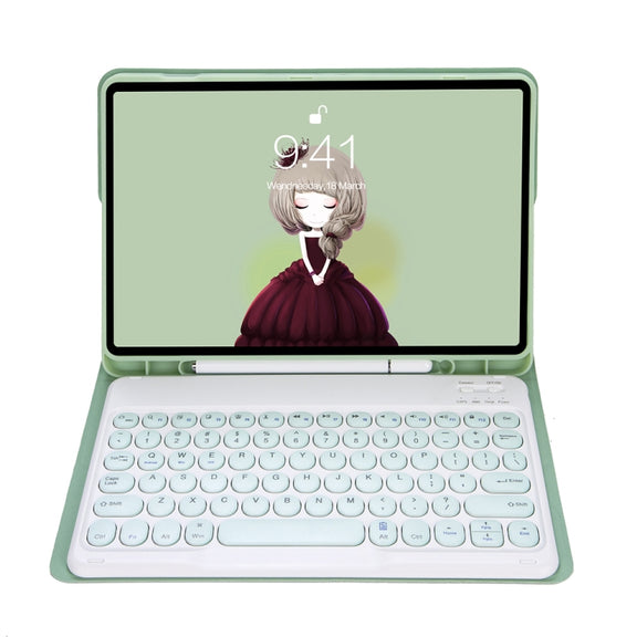 YT11B Detachable Candy Color Skin Feel Texture Round Keycap Bluetooth Keyboard Leather Case For iPad Air 4 2020 / Air 5 2022 / Pro 11 inch 2022 / 2021 / 2020 / 2018(Light Green)