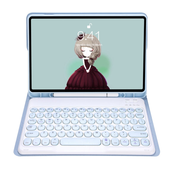 YT11B Detachable Candy Color Skin Feel Texture Round Keycap Bluetooth Keyboard Leather Case For iPad Pro 11 inch 2020 & 2018(White Ice)