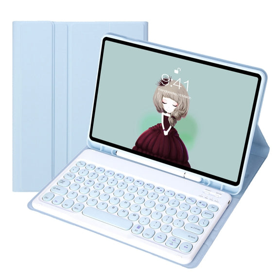 YT11B Detachable Candy Color Skin Feel Texture Round Keycap Bluetooth Keyboard Leather Case For iPad Pro 11 inch 2020 & 2018(White Ice)