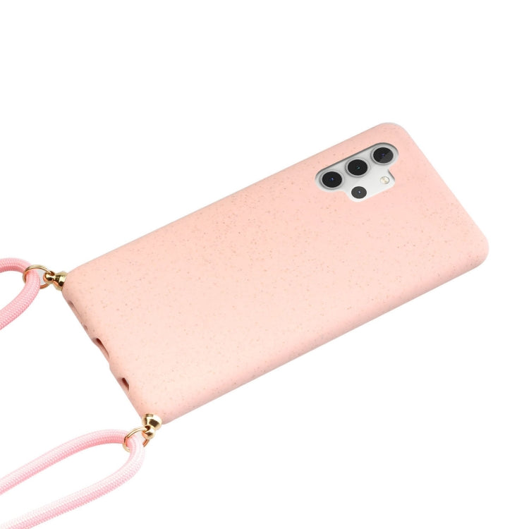 For Samsung Galaxy A32 5G Wheat Straw Material + TPU Protective Case with Lanyard(Pink)