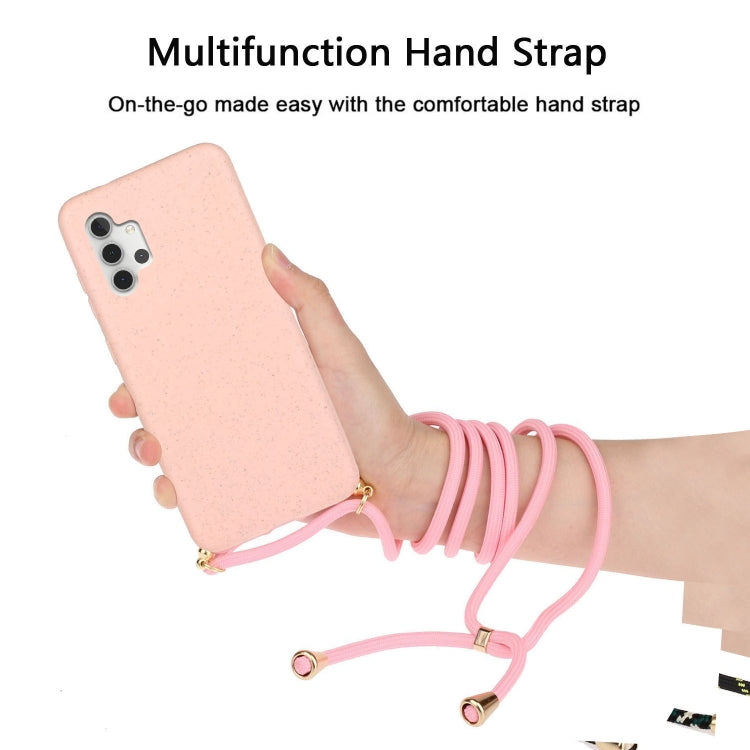 For Samsung Galaxy A32 5G Wheat Straw Material + TPU Protective Case with Lanyard(Pink)