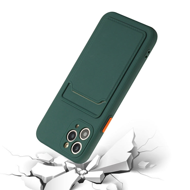 Card Slot Design Shockproof TPU Protective Case For iPhone 11 Pro(Dark Green)