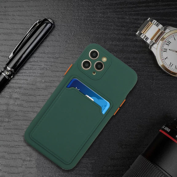 Card Slot Design Shockproof TPU Protective Case For iPhone 11 Pro(Dark Green)