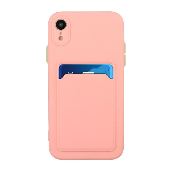 For iPhone XR Card Slot Design Shockproof TPU Protective Case(Pink)