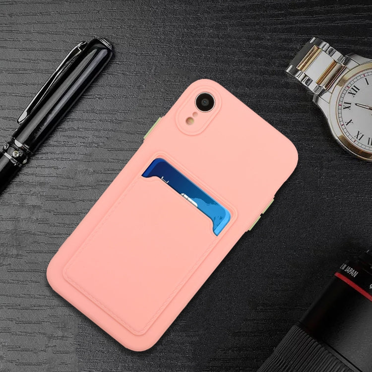 For iPhone XR Card Slot Design Shockproof TPU Protective Case(Pink)