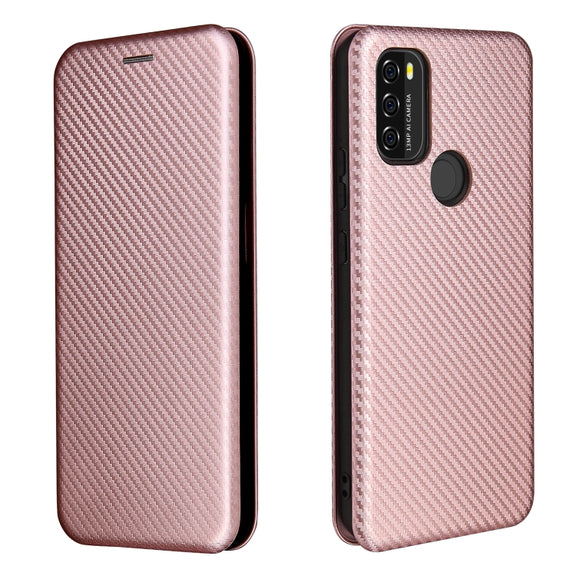 For Blackview A70 (2021) Carbon Fiber Texture Horizontal Flip TPU + PC + PU Leather Case with Card Slot(Pink)