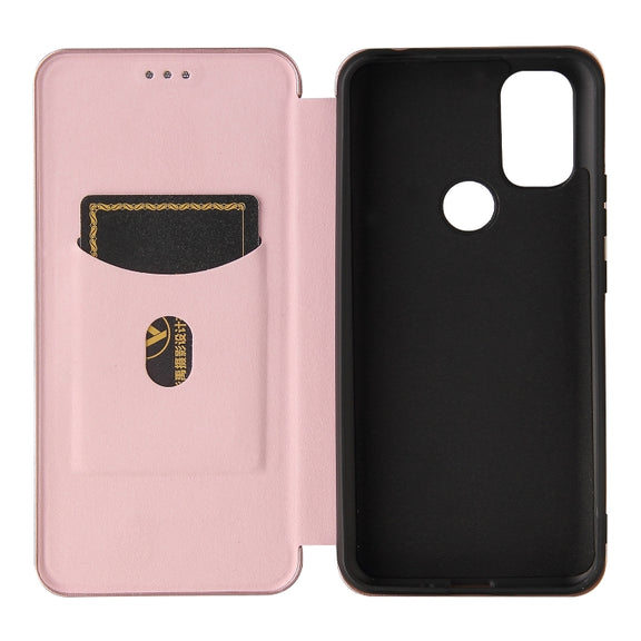 For Blackview A70 (2021) Carbon Fiber Texture Horizontal Flip TPU + PC + PU Leather Case with Card Slot(Pink)