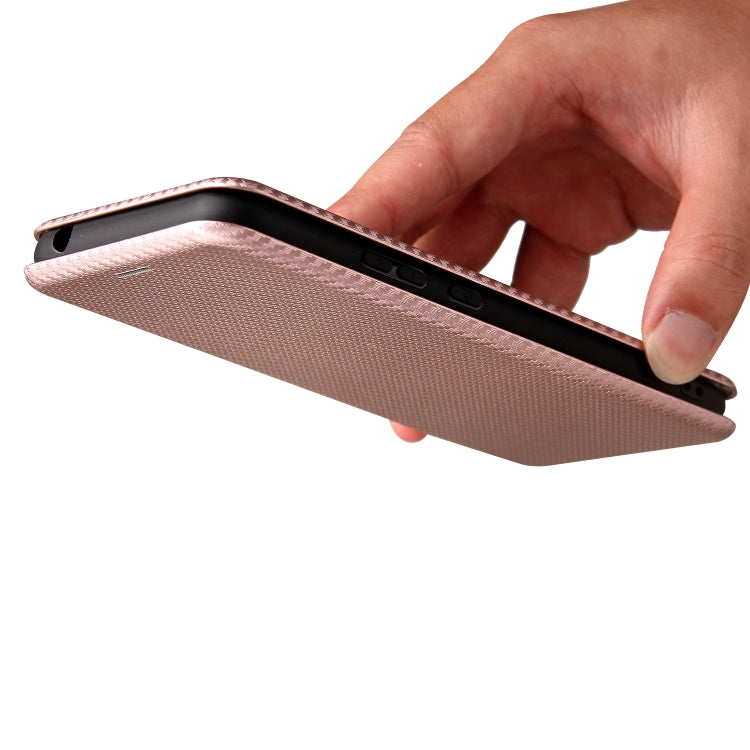 For Blackview A70 (2021) Carbon Fiber Texture Horizontal Flip TPU + PC + PU Leather Case with Card Slot(Pink)
