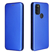 For Blackview A70 (2021) Carbon Fiber Texture Horizontal Flip TPU + PC + PU Leather Case with Card Slot(Blue)