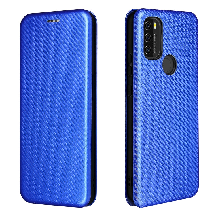 For Blackview A70 (2021) Carbon Fiber Texture Horizontal Flip TPU + PC + PU Leather Case with Card Slot(Blue)