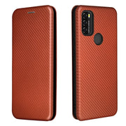 For Blackview A70 (2021) Carbon Fiber Texture Horizontal Flip TPU + PC + PU Leather Case with Card Slot(Brown)