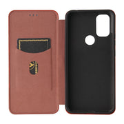For Blackview A70 (2021) Carbon Fiber Texture Horizontal Flip TPU + PC + PU Leather Case with Card Slot(Brown)