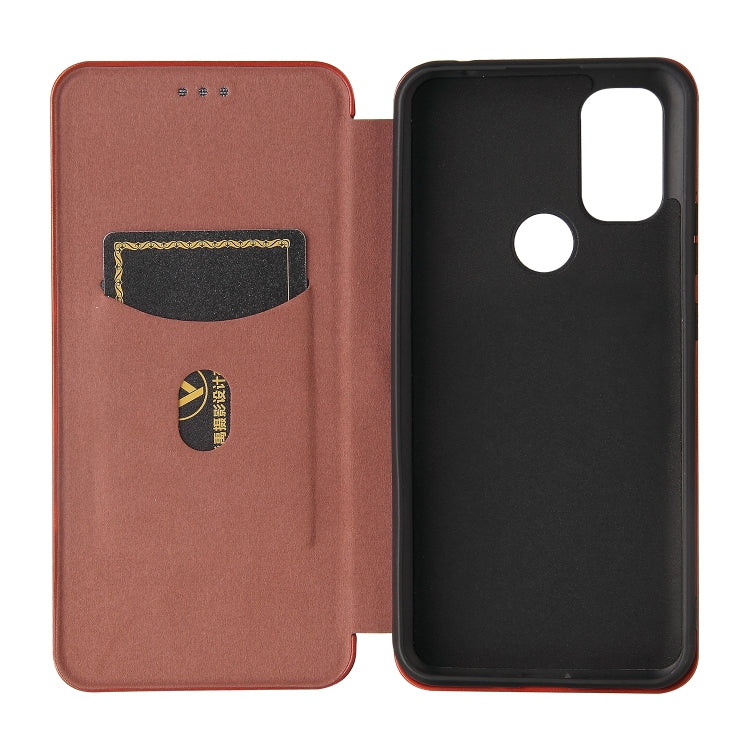 For Blackview A70 (2021) Carbon Fiber Texture Horizontal Flip TPU + PC + PU Leather Case with Card Slot(Brown)
