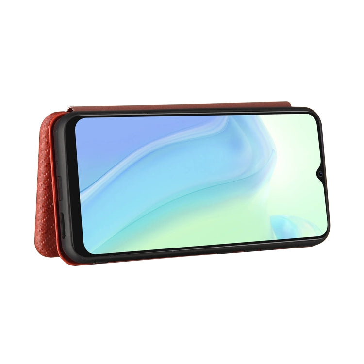For Blackview A70 (2021) Carbon Fiber Texture Horizontal Flip TPU + PC + PU Leather Case with Card Slot(Brown)
