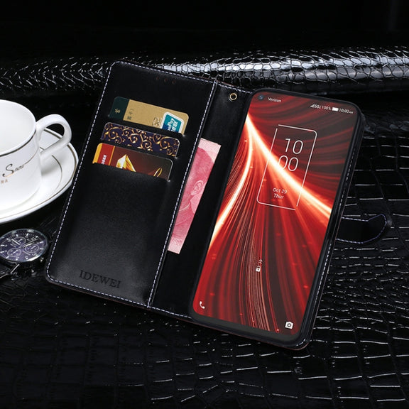 For TCL 10 5G UW idewei Crocodile Texture Horizontal Flip Leather Case with Holder & Card Slots & Wallet(Black)