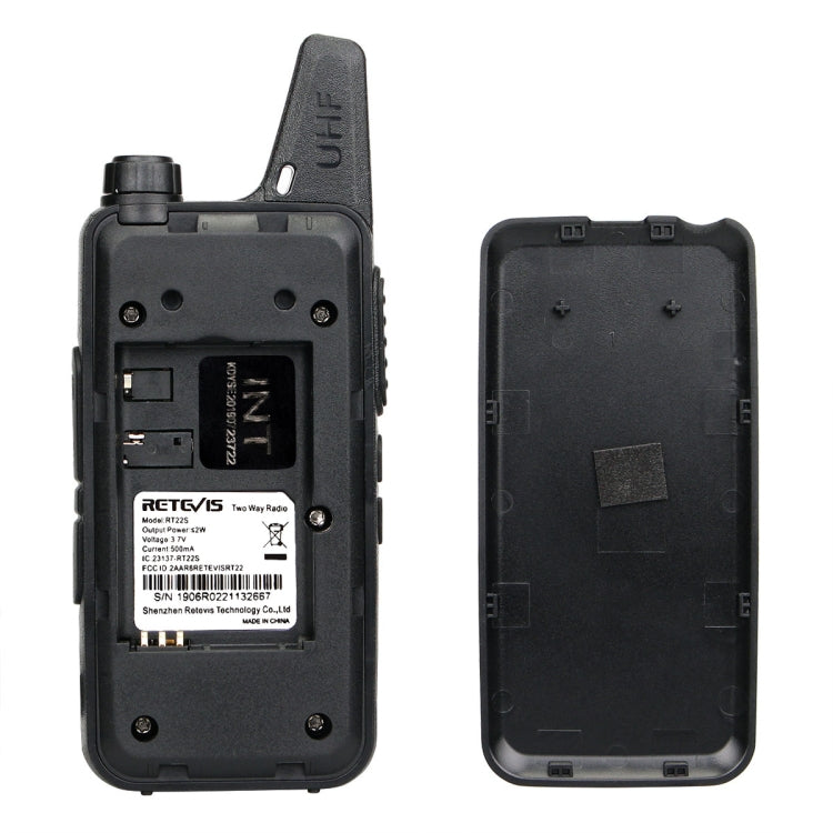 1 Pair RETEVIS RT22S US Frequency 22CHS FRS License-free Two Way Radio Handheld Walkie Talkie, US Plug(Black)