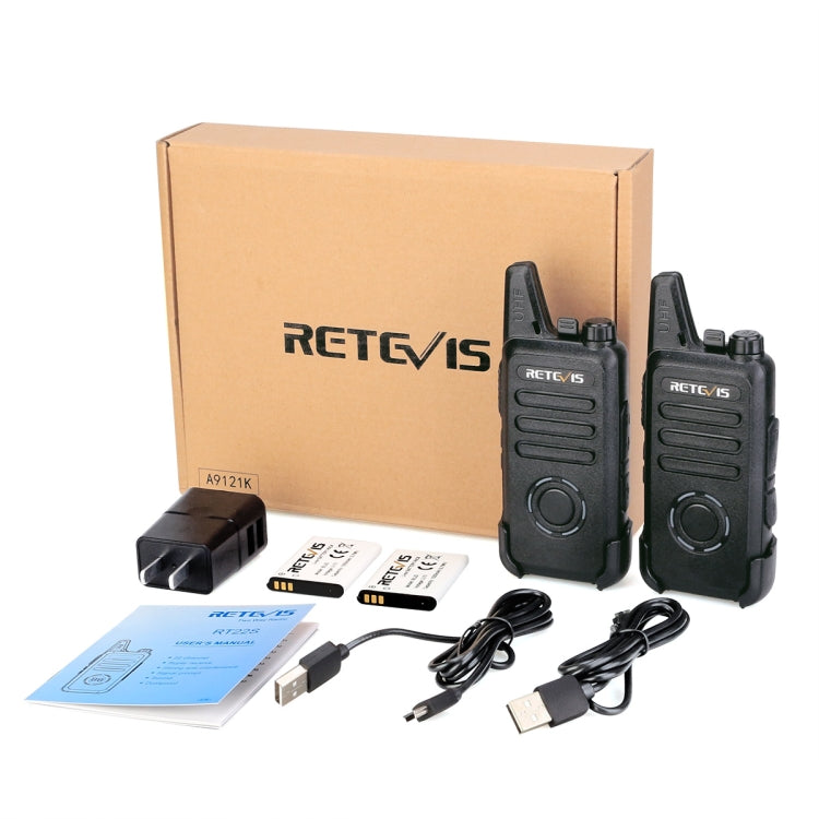 1 Pair RETEVIS RT22S US Frequency 22CHS FRS License-free Two Way Radio Handheld Walkie Talkie, US Plug(Black)