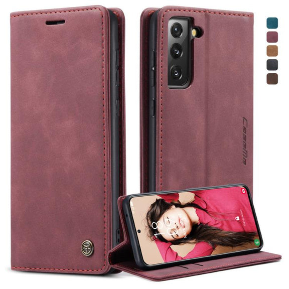 For Samsung Galaxy S21 FE CaseMe 013 Multifunctional Horizontal Flip Leather Case, with Card Slot & Holder & Wallet(Wine Red)