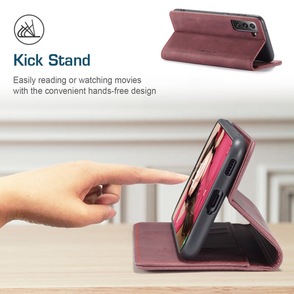 For Samsung Galaxy S21 FE CaseMe 013 Multifunctional Horizontal Flip Leather Case, with Card Slot & Holder & Wallet(Wine Red)