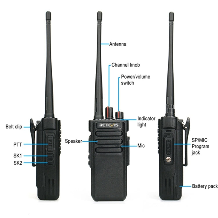 RETEVIS RT29 10W UHF 400-480MHz 16CHS Two Way Radio Handheld Walkie Talkie, EU Plug(Black)