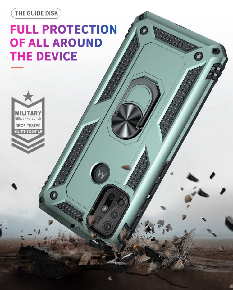 For Motorola Moto G10 / G30 Shockproof TPU + PC Protective Case with 360 Degree Rotating Holder(Green)