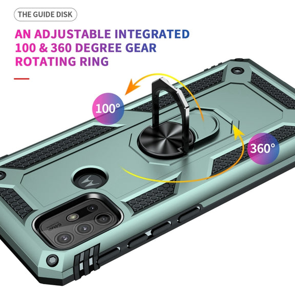 For Motorola Moto G10 / G30 Shockproof TPU + PC Protective Case with 360 Degree Rotating Holder(Green)