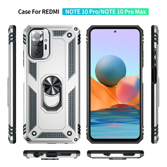 For Xiaomi Redmi Note 10 Pro Shockproof TPU + PC Protective Case with 360 Degree Rotating Holder(Silver)