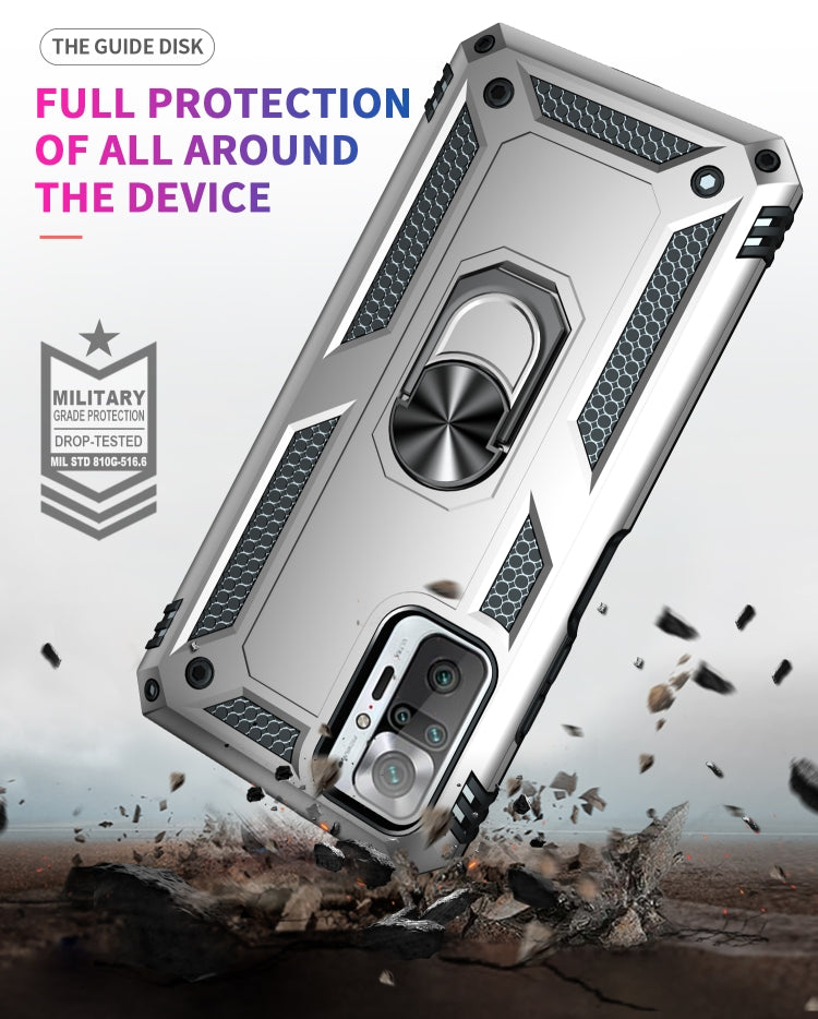 For Xiaomi Redmi Note 10 Pro Shockproof TPU + PC Protective Case with 360 Degree Rotating Holder(Silver)
