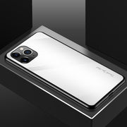For iPhone 11 Pro Max Carbon Fiber Texture Gradient Color Glass Case(White)