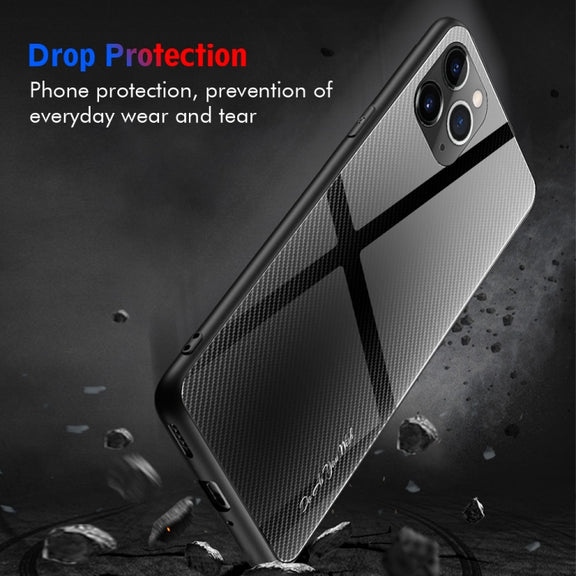 For iPhone 11 Pro Max Carbon Fiber Texture Gradient Color Glass Case(White)