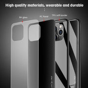 For iPhone 11 Pro Max Carbon Fiber Texture Gradient Color Glass Case(White)