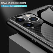 For iPhone 11 Pro Max Carbon Fiber Texture Gradient Color Glass Case(White)