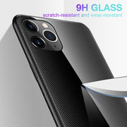 For iPhone 11 Pro Max Carbon Fiber Texture Gradient Color Glass Case(White)