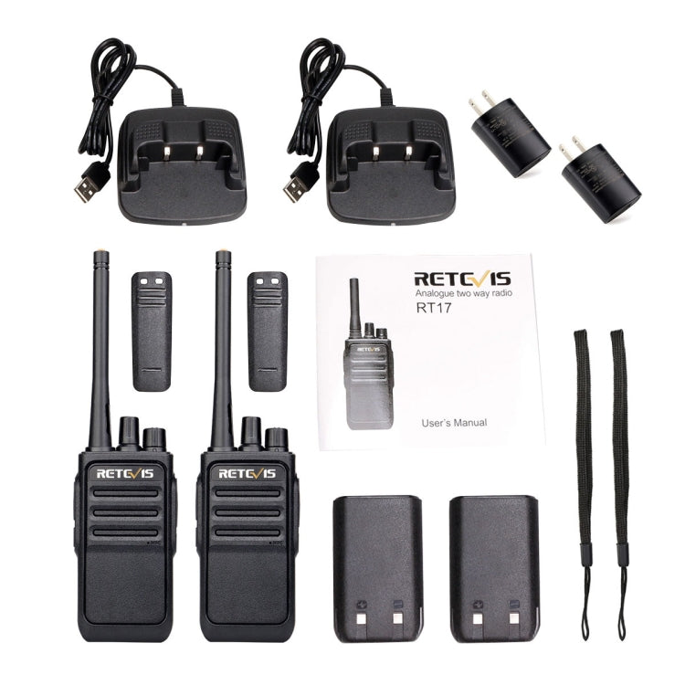 1 Pair RETEVIS RT17 2W 16CHS FRS Two Way Radio Handheld Walkie Talkie, US Plug(Black)
