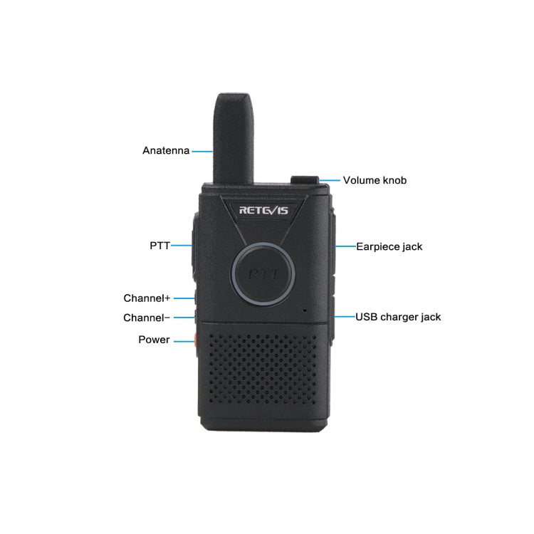 1 Pair RETEVIS RT18 PMR446 16CHS Dual PTT Handheld Walkie Talkie, EU Plug(Black)