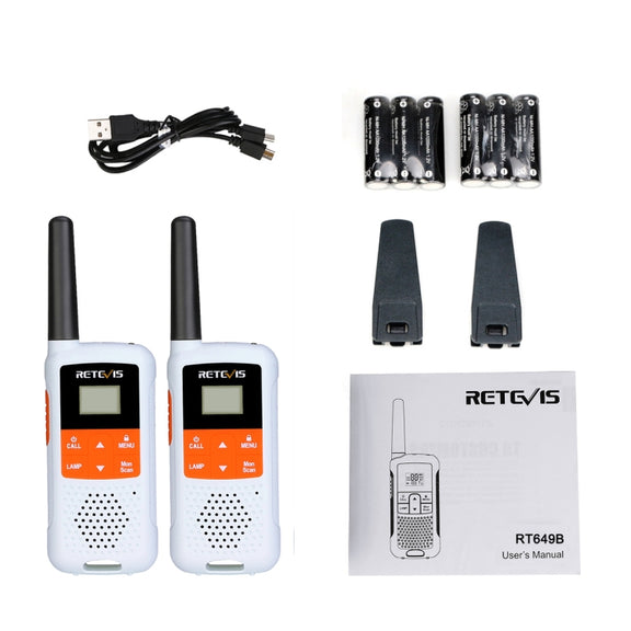 1 Pair RETEVIS RT649B 0.5W EU Frequency 446.00625-446.19375MHz 16CHS Two Way Radio Handheld Walkie Talkie, EU Plug(White)
