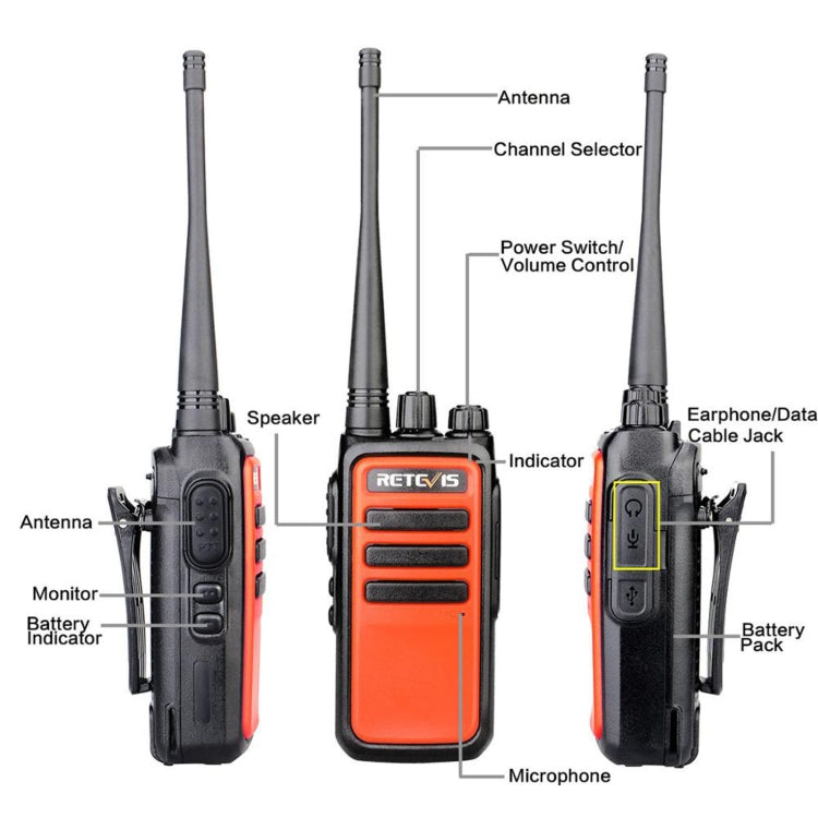 1 Pair RETEVIS RT66 PMR446 16CHS License-free Two Way Radio Handheld Walkie Talkie, EU Plug