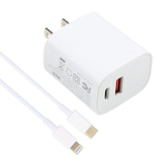 U087 20W USB-C / Type-C + USB Ports Charger with 100W Type-C to 8 Pin Fast Charging Cable 2m, US Plug