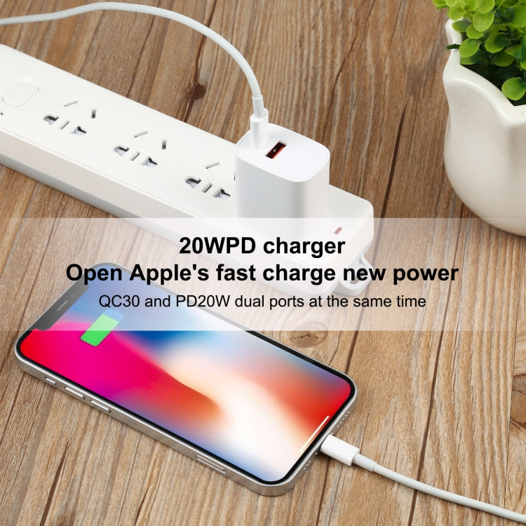 U087 20W USB-C / Type-C + USB Ports Charger with 100W Type-C to 8 Pin Fast Charging Cable 2m, US Plug