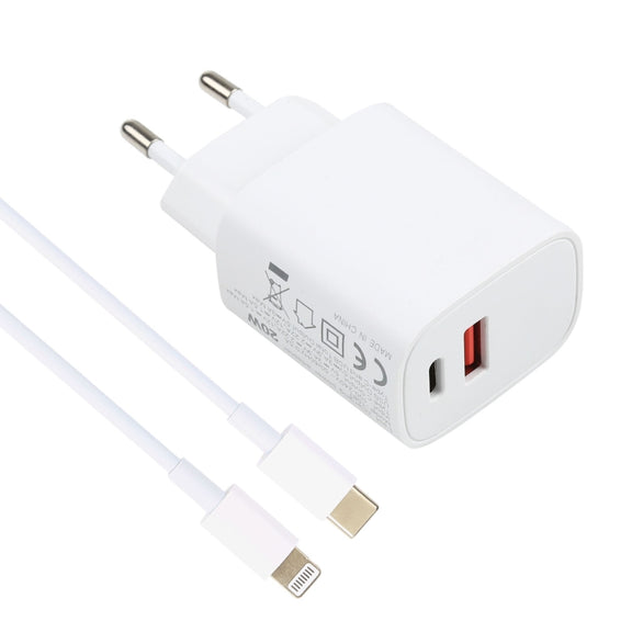 T087 20W USB-C / Type-C + USB Ports Charger with 100W Type-C to 8 Pin Fast Charging Cable 2m, EU Plug