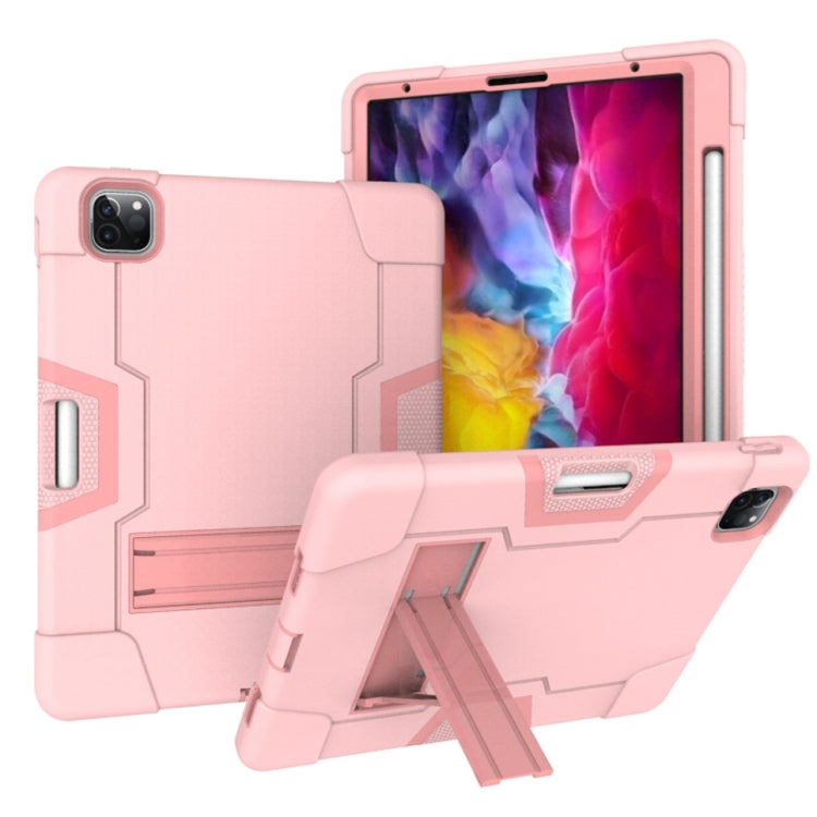 Contrast Color Robot Shockproof Silicone + PC Protective Case with Holder & Pen Slot For iPad Pro 12.9 (2018) / (2020)(Rose Gold)