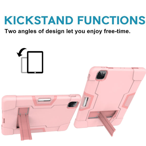 Contrast Color Robot Shockproof Silicone + PC Protective Case with Holder & Pen Slot For iPad Pro 12.9 (2018) / (2020)(Rose Gold)