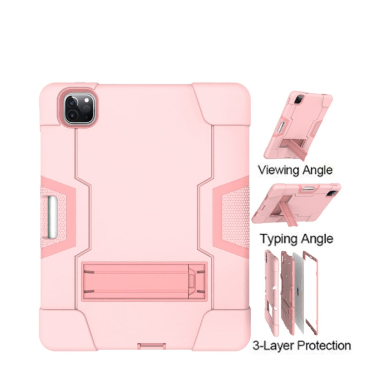 Contrast Color Robot Shockproof Silicone + PC Protective Case with Holder & Pen Slot For iPad Pro 12.9 (2018) / (2020)(Rose Gold)