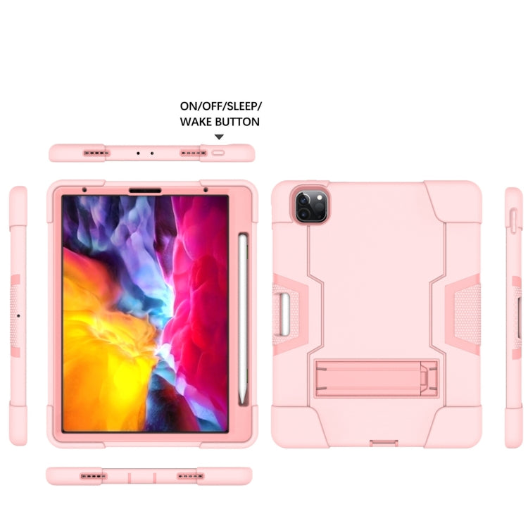 Contrast Color Robot Shockproof Silicone + PC Protective Case with Holder & Pen Slot For iPad Pro 12.9 (2018) / (2020)(Rose Gold)