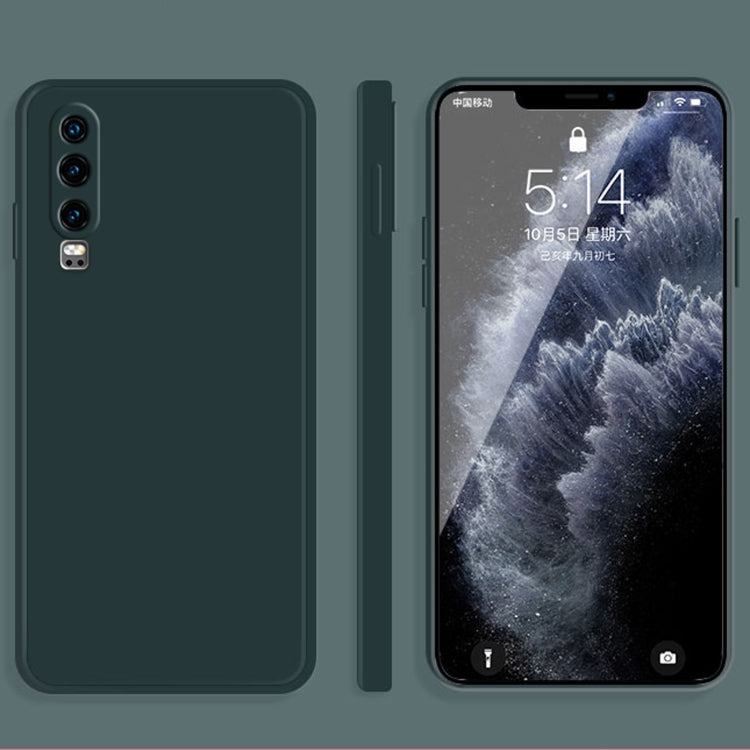For Huawei P30 Solid Color Imitation Liquid Silicone Straight Edge Dropproof Full Coverage Protective Case(Dark Green)