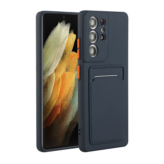 For Samsung Galaxy S21 Ultra 5G Card Slot Design Shockproof TPU Protective Case(Dark Blue)
