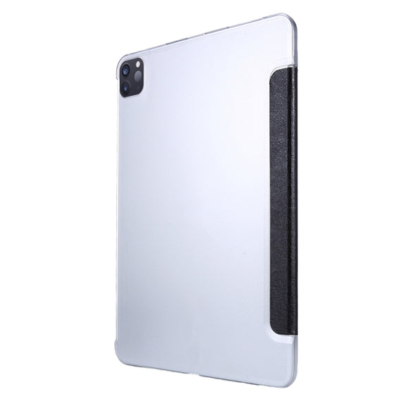 For iPad Air 13 2024 / iPad Pro 12.9 2022 / 2021 Silk Texture Three-fold Horizontal Flip Leather Tablet Case with Holder & Pen Slot(Black)
