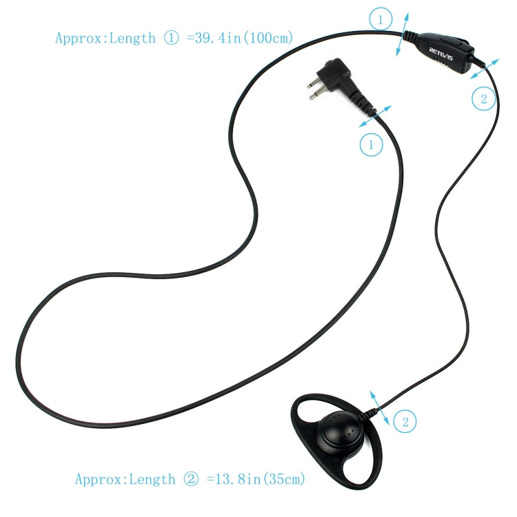 RETEVIS R-122 2 Pin D Shape Soft Ear Hook Earphone Microphone for Motorola GP68/GP88/GP300/2000/CT150/P040